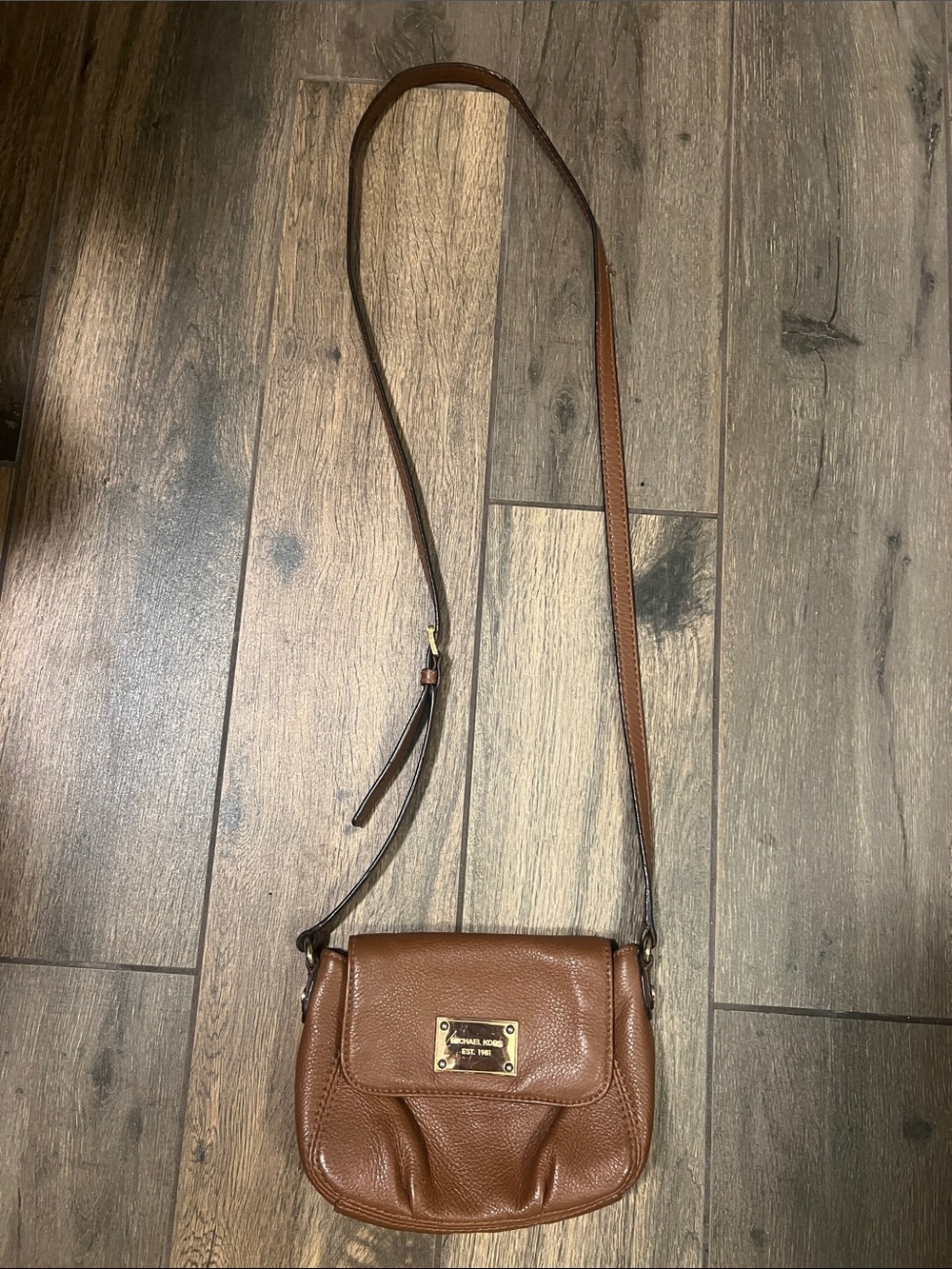 Michael Kors Brown Leather Crossbody with Gold Plate